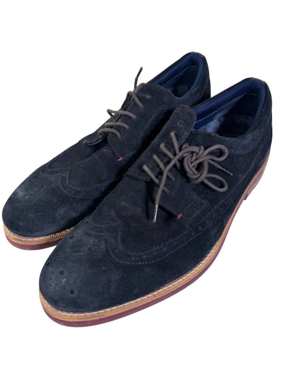 Ted Baker Delanis Navy Blue Suede Wingtip Oxford Dress Shoes Size 10 Formal